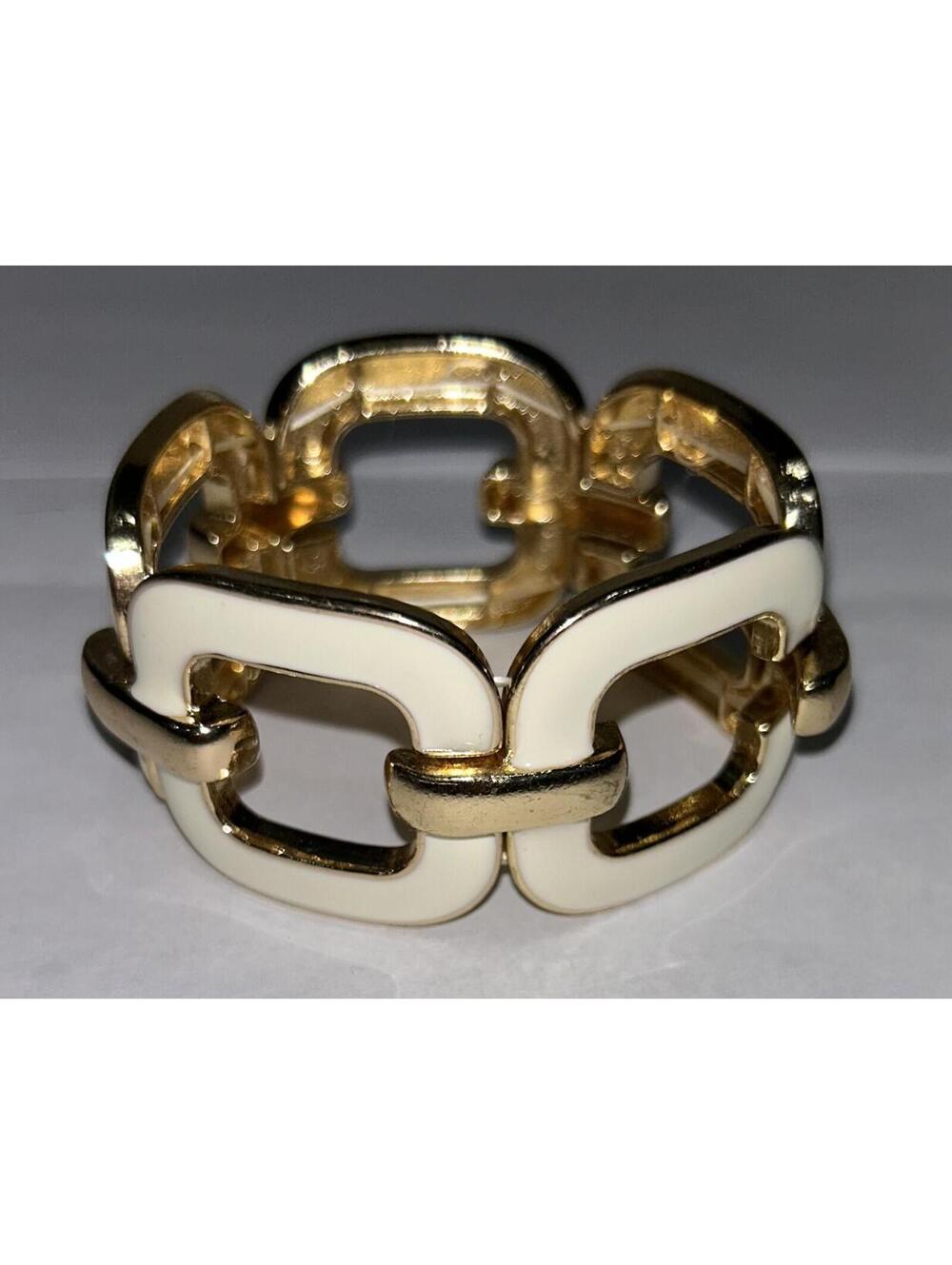 Vintage chunky white and gold tone enamel stretch bracelet
